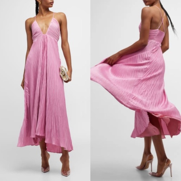 A.L.C. Angelina Chateau Rose Pleated Satin Halter Midi Dress NWT Size 4 - Picture 1 of 16